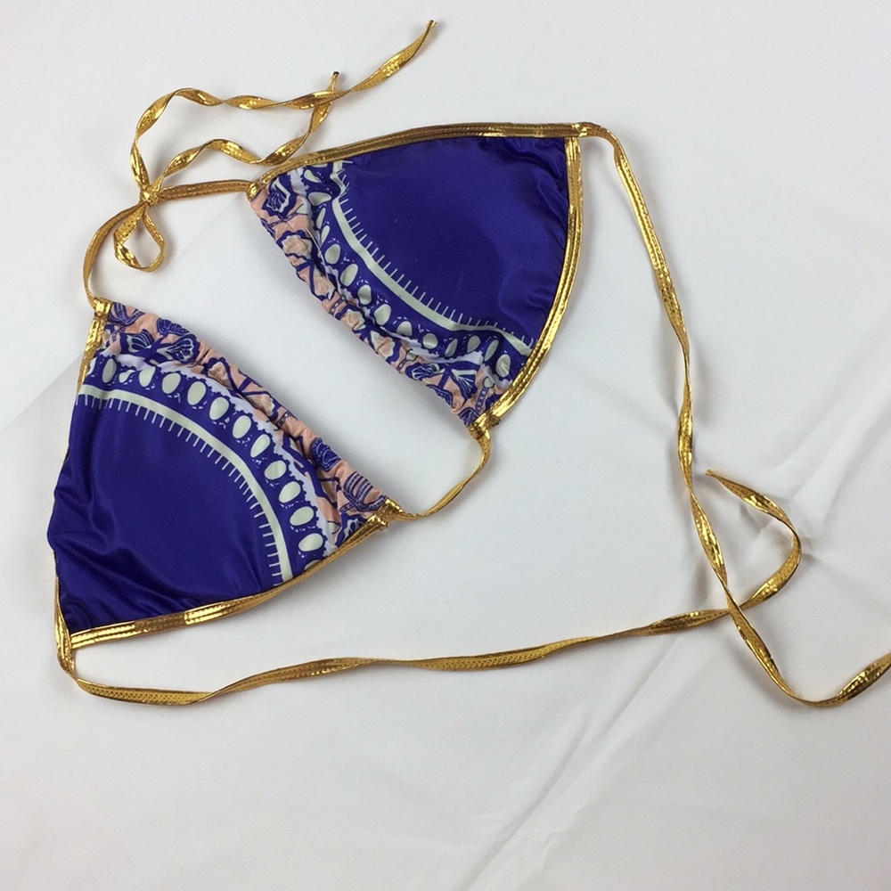 New bikini top gold metallic string purple A1